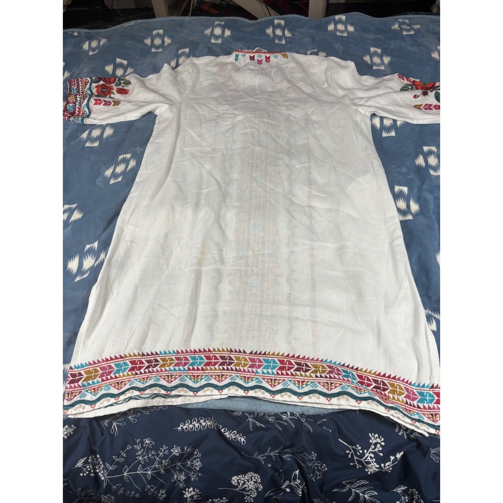 Johnny Was White Embroidered Linen Tunic Dress XXL Long Sleeve Boho Pockets - Picture 11 of 14